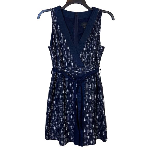 J. Crew Dresses & Skirts - J. Crew Indigo Navy Blue Ikat Print V-Neck Wrap Dress - Size 8